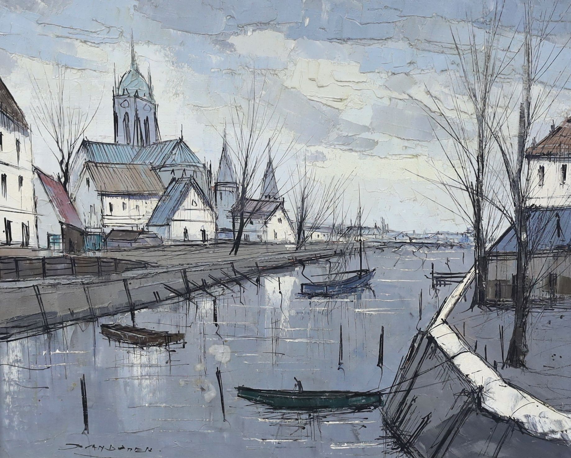 Van Damen, oil on canvas, Riverside church, signed, 48 x 60cm